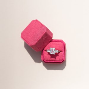 Bright Pink Ring Box, Linen Ring Box For Wedding Ceremony, Engagement Ring Holder, Bride To Be Wedding Gift