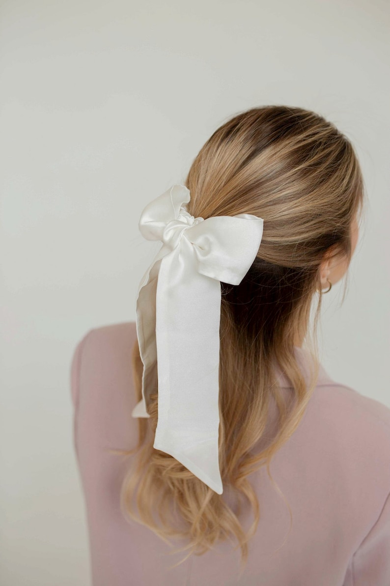 White Silk Hair Bow Scrunchie