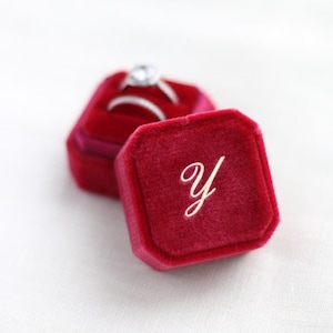 Boîte à bagues en velours, Boîte à double bague pour cérémonie de mariage marsala, Cadeau de fiançailles pour couple