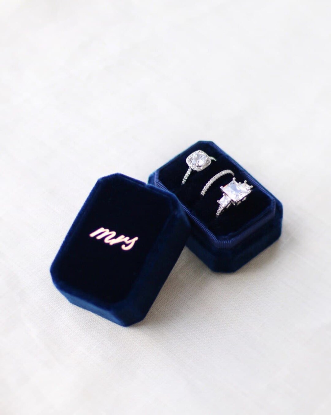Three Ring Box, Velvet Ring Box 3 Ring, Wedding Ring Box, Triple Ring ...