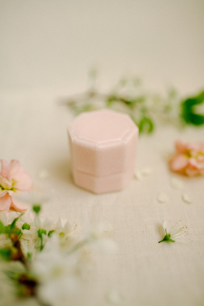 Blush pink velvet ring box, Personalised engagement ring box