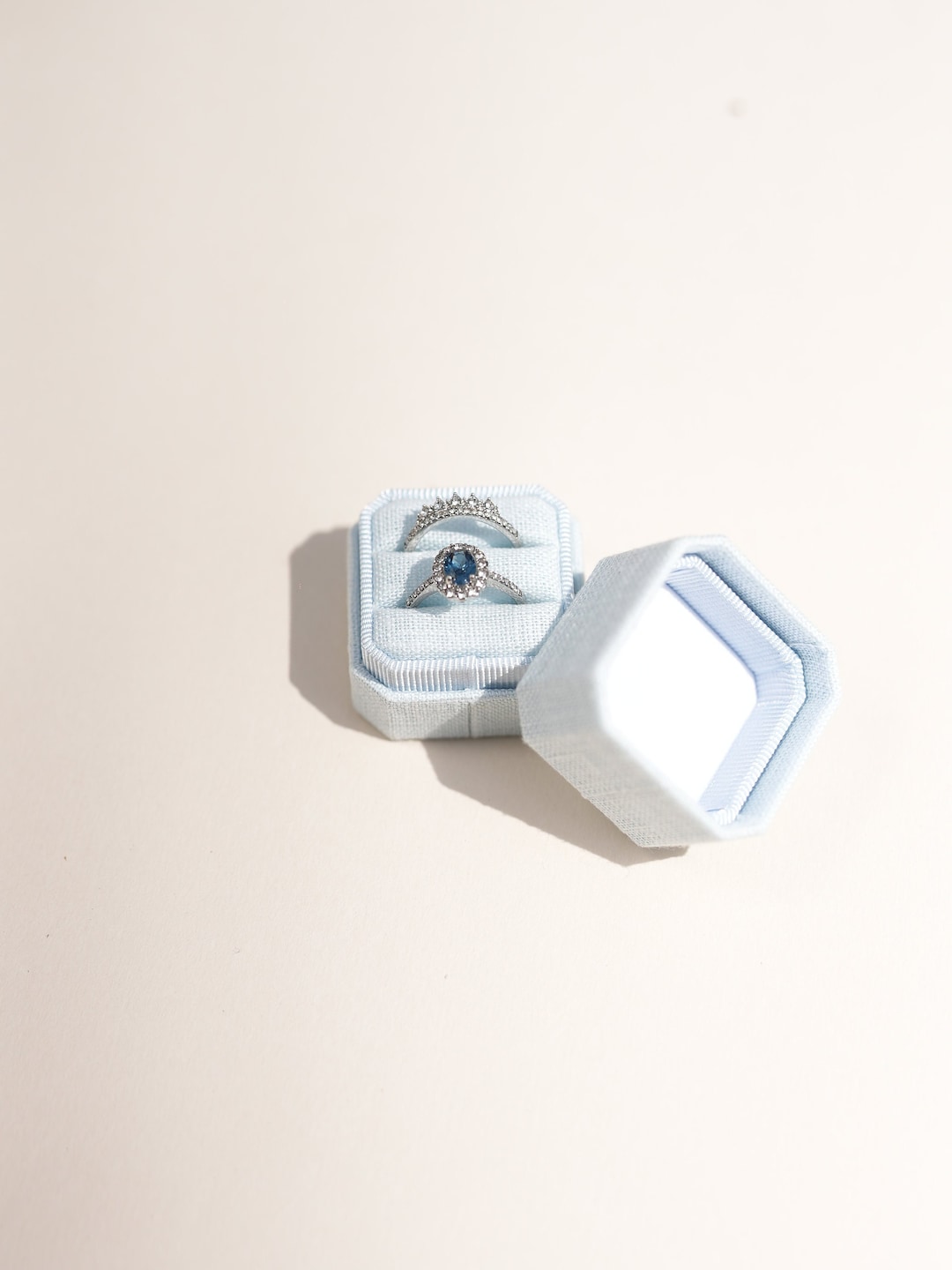 Blue Ring Box, Linen Ring Box Double Single, Ring Box for Wedding