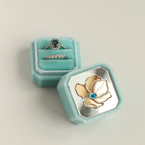 Velvet Ring Box Proposal, Blue Engagement Ring Box, Bride To Be Gift, Wedding Ring Box Double
