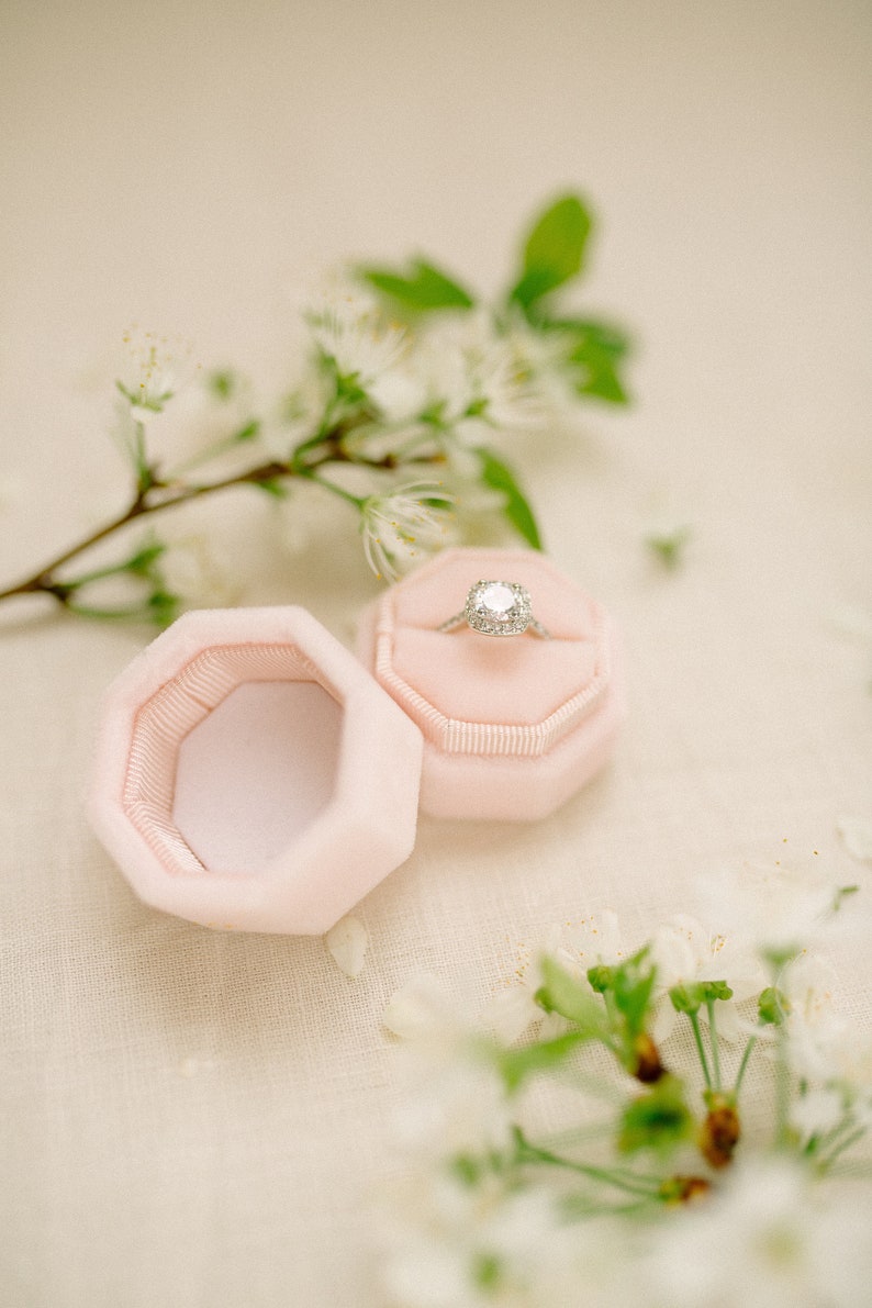 Blush pink velvet ring box, Personalised engagement ring box