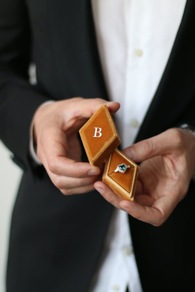 Velvet ring box proposal, engagement ring box with one or two slots