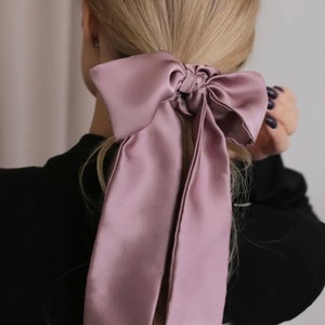Silk Hair Bow, White Wedding Hair Bow, Pure Silk Hair Scrunchies, Luxury Gift For Her, Trendy Hair Accessories zdjęcie 8