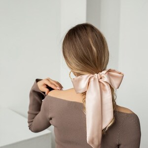 Beige Silk Hair Bow