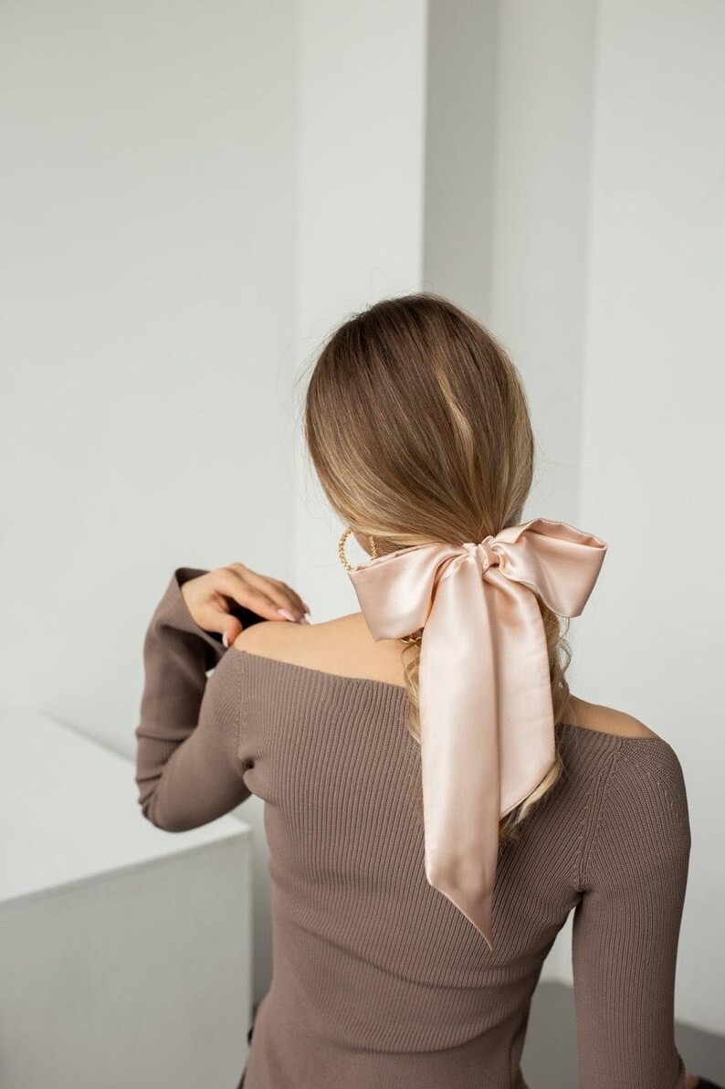 Beige Silk Hair Bow