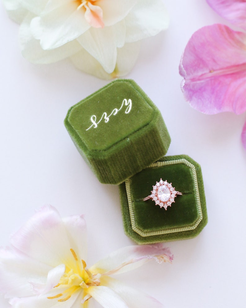 Personalised Engagement Ring Box For Proposal, Green Single Double Slot Velvet Ring Box, Wedding Ceremony Ring Holder, Ring Bearer Box