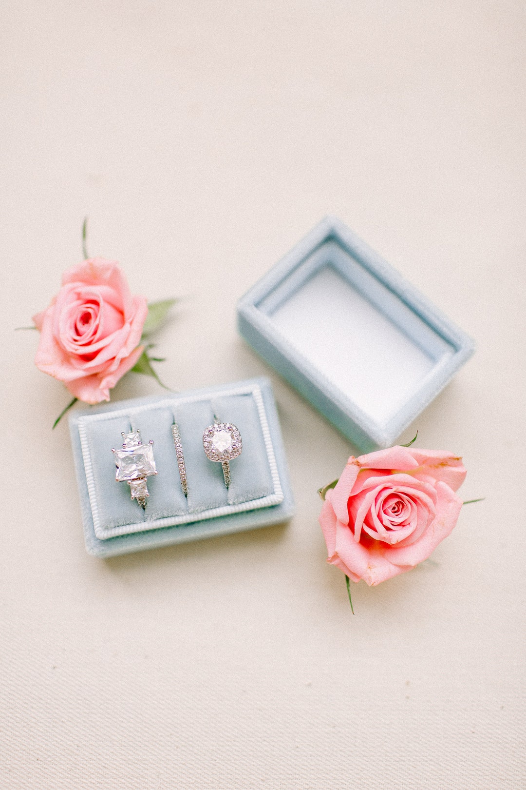 Three Ring Box, Velvet Ring Box 3 Slots, Weddding Ring Box - Etsy