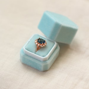 Blue velvet ring box for wedding band , Heirloom ring storage, Wedding ring holder image 7