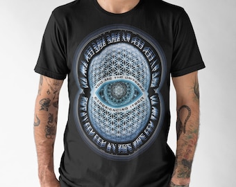 Du bist das Universum, das sich selbst erlebt | Heilige Geometrie Auge | Blume des Lebens | Alan Watts Zitat | Rückseite Print Shirt | Unisex T-Shirt