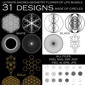 Ultimate Sacred Geometry Flower of Life Circle Bundle, Digital Files Instant Download, Shirt Design, Laser Cutting, Wood Engraving Clipart