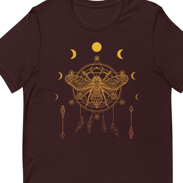 Bee Artwork | Sacred Geometry Tee | Moon Phases | Boho Arrows | Dream Catcher | Spiritual Gift Short-Sleeve Unisex T-Shirt