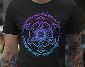 Metatron's Cube Gradient Sacred Geometry Symbol Ornate | Intricate | Spiritual | Meditation | Yoga | Psychedelic | Unisex T-shirt