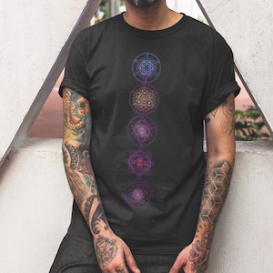 Sacred geometry Symbols With Flower of Life Gradient Colors | Psychedelic Artwork | Intricate Geometry | Spiritual Clothing | Unisex T-Shirt