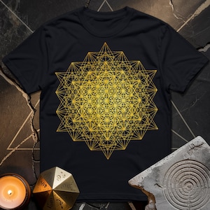 64 Tetrahedron Metatron Grid | Sacred Geometry Spiritual Shirt | Esoteric Festival Clothing | Platonic Solid Tee | Unisex T-Shirt
