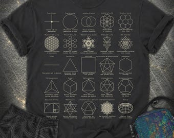 Sacred Geometry T-Shirt, Flower of Life Metatron’s Cube Merkaba Spiritual Comfort T-Shirt