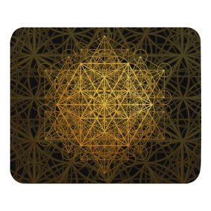 May include: A gold geometric pattern on a black background. The pattern is a complex arrangement of lines and circles, creating a sense of depth and dimension.