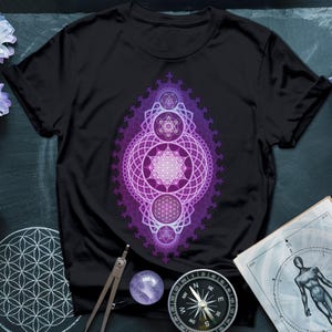 Fractal Sacred Geometry Fusion T-Shirt | Psychedelic Pattern Design Tee | Spiritual Energy Graphic | Mystical Festival Wear | Unisex T-Shirt