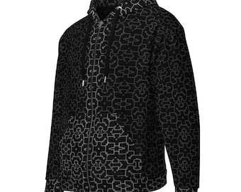 Shipibo Conibo Art Zip Recycled Polyester Hoodie | Psychedelic Sacred Geometry