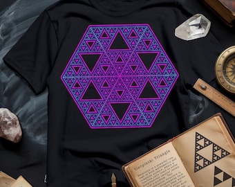 Sierpinski Fraktal T-Shirt | Geometrische Heilige Sechseck-Kunst