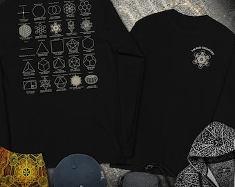 Sacred Geometry T-Shirt, Flower of Life Metatron’s Cube Merkaba Spiritual 2 Sided Unisex Long-Sleeve Shirt