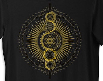 Camiseta de Geometria Sagrada | Cubo de Metatron, Design da Flor da Vida