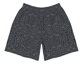 Shipibo Conibo Pattern | Ayahuaska Shorts | Psychedelic Intricate Artwork | Sacred Geometry Clothing | Men&#39;s Athletic Long Shorts