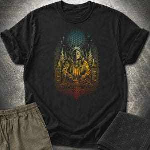 Mystic DJ T-Shirt, Psychedelic Rave Goddess Shirt, Sacred Geometry Festival Graphic Tee
