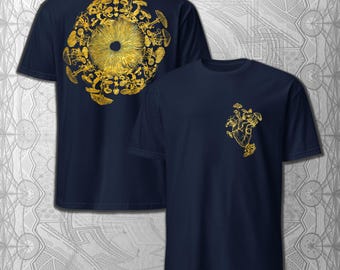 Guldfärgad t-shirt med svamp-iris | Psykedelisk svamp-t-shirt
