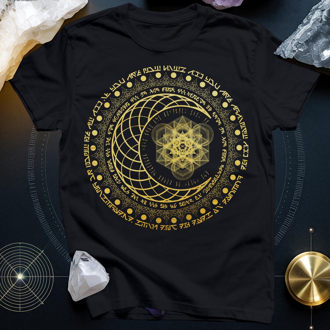 Sacred Geometry Moon Inscriptions T-shirt | Cosmic Symbol Tee ...