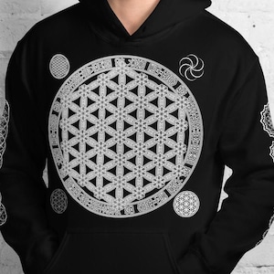 Flower Of Life All Over Print | Sacred Geometry | Festival Clothing | Psychedelic Artwork | Wearable Art | Spiritual Gift | Unisex Hoodie