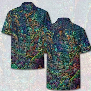 Shipibo Conibo Pattern | Ayahuaska | Psychedelic Intricate Artwork | Sacred Geometry Hawaiian Shirt | Unisex button shirt