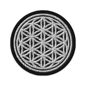 24 Arc Seed Of Life | Flower Of Life | Sacred Geometry | Spiritual Gift | Iron On Sew On Badge | Black and White | Embroidered patch