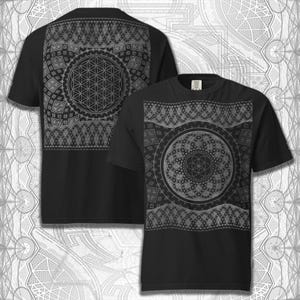 Silver Geometry T-Shirt | Flower of Life & Seed of Life Shirt | Sacred Geometry Heavyweight Comfort Tee | Festival Spiritual Clothing