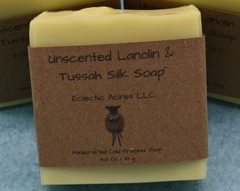 Unscented Tussah Silk and Lanolin Soap - cold process - basic - simple - silky smooth lather - simply soap