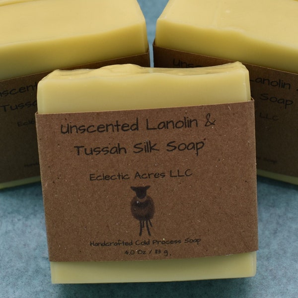 Unscented Tussah Silk and Lanolin Soap - cold process - basic - simple - silky smooth lather - simply soap