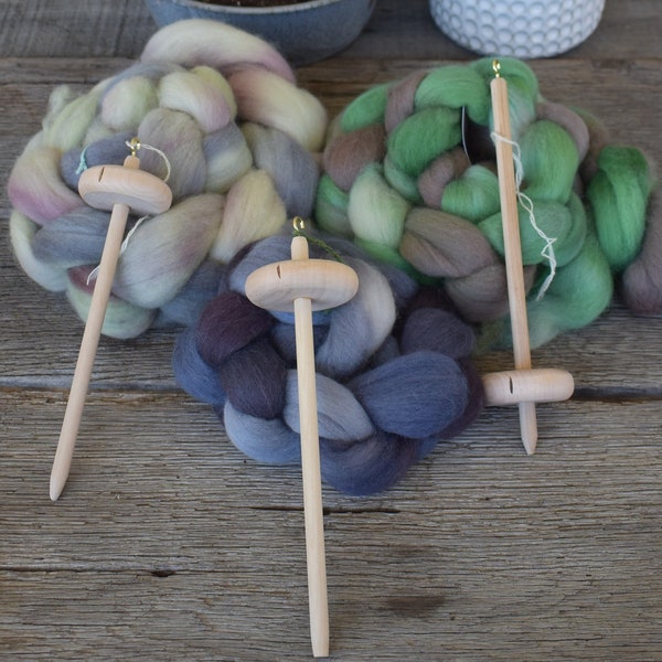 Drop Spindle Kit with Spindle and 2 or 4 ounces Combed Top Fiber - Learn to Spin Yarn - Dyed Top or White Top