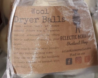 Wool Dryer Balls 3 pack White or Multi-Color All Natural Fiber / Natural Fabric Softener Alternative use with or w/out Essential Oils