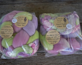 Hand Dyed Fiber Kit - Wool - Silk - Leicester Longwool Locks - Spinning - Felting - Weaving - Make Your Own Batts - Flowers - Spring