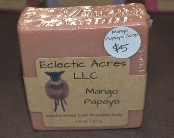 Mango Papaya Scented Lanolin Soap - Handmade - Cold Process Soap - palm free -