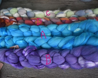 Wool - Tussah Silk - Hand Dyed Fiber -  Spinning - Felting - Weaving - Fiber Art - Next to Skin Soft