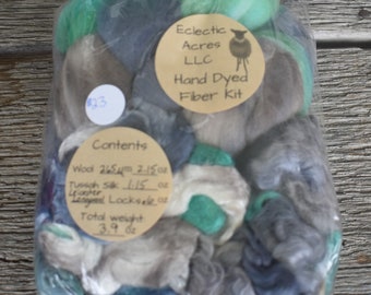 Hand Dyed Fiber Kit - Wool - Tussah Silk - Mohair Locks - Spinning - Felting - Weaving - Fiber Art - Next to Skin Soft - Purple - Green