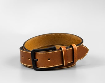 Personalised handmade 35mm wide brown full-grain leather mens belt "Tuscany" with free personalisation and minimalist gift box