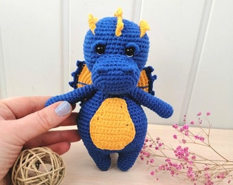 Crochet dragon, Crochet dinosaur, Dragon plush, Honeycomb, Indigo blue decor, Blue dragon, Dragon toy, Birthday gift, Childrens toy, Dino