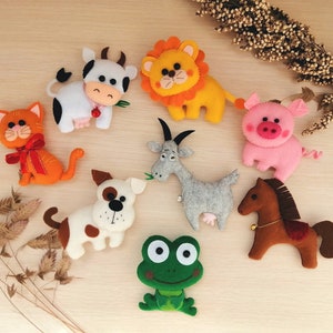 Felt animals, Christmas felt ornaments, Baby shower, Lion, Cat, Dog, Pig, Cow, Toddler toys, Childrens decor, Safari nursery decor, Gift