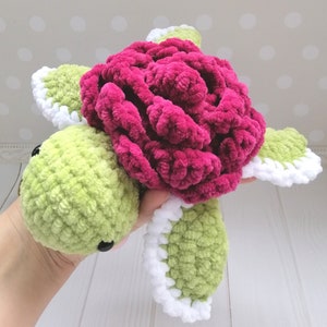 Turtle crochet, Crochet turtle rose, Kawaii amigurumi, Crochet animals, Crochet flowers, Rose, Pink flowers, Garden flower gift, Marine
