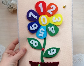Quiet book pages, Developing toy, Felt flower, felt numbers, Felt learning toys, Montessori game, Toddler game, Board game, Gift for child