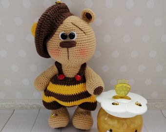 Oso de crochet, Oso abrazo, Oso amigurumi, Animales de crochet, Oso de peluche, Regalos para bebé, Oso de peluche, Peluche de crochet, Regalo de cumpleaños, Juguete de abeja